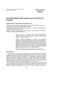THAISZIA Two Thermophilic Alien Species New to the Flora of Slovakia