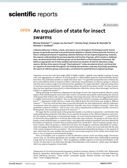 An Equation of State for Insect Swarms Michael Sinhuber1,3,4, Kasper Van Der Vaart1,4, Yenchia Feng1, Andrew M