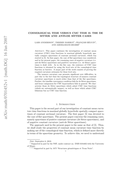 Arxiv:Math/0701452V1 [Math.DG] 16 Jan 2007 Ntrso H Pctm Emty Oaheeti,W Edt Need We This, Achieve to Geometry