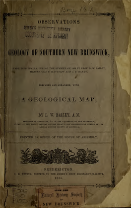 Observations on the Geology of Southern New Brunswick, Made During the Summer of 1864