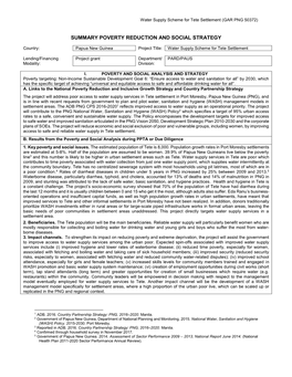 Water Supply Scheme for Tete Settlement: Summary Poverty