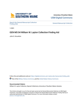 GEN MS 04 William W. Layton Collection Finding Aid