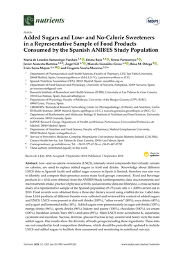 Added Sugars and Low- and No-Calorie Sweeteners in a Representative Sample of Food Products Consumed by the Spanish ANIBES Study Population