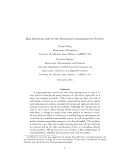 Risk Attribution and Portfolio Performance Measurement$An Overview 1