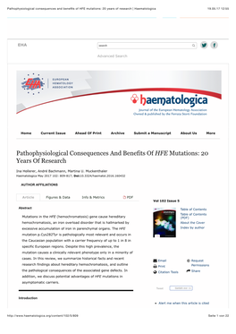 Pathophysiological Consequences and Benefits of HFE Mutations: 20 Years of Research