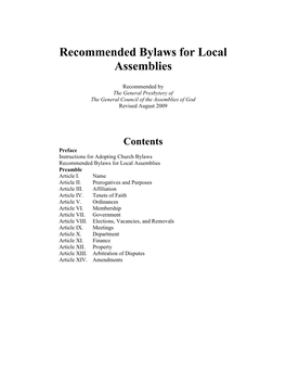 Recommended Bylaws for Local Assemblies