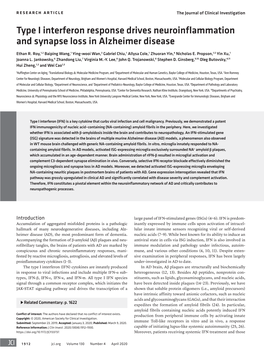 Type I Interferon Response Drives Neuroinflammation and Synapse Loss in Alzheimer Disease