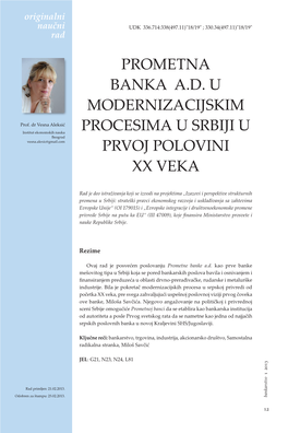 Prometna Banka A.D. U Modernizacijskim Procesima