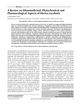 A Review on Ethnomedicinal, Phytochemical and Pharmacological Aspects of Myrica Esculenta