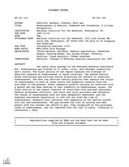 Homelessness in America: Unabated and Increasing. a 10-Year Perspective. INSTITUTION National Coalition for the Homeless, Washington, DC