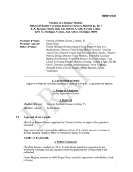 PROPOSED Minutes of a Regular Meeting Pittsfield Charter Township