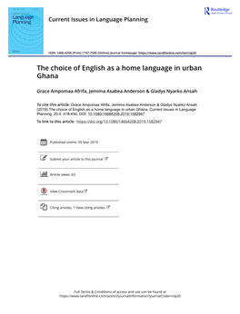 The Choice of English As a Home Language in Urban Ghana