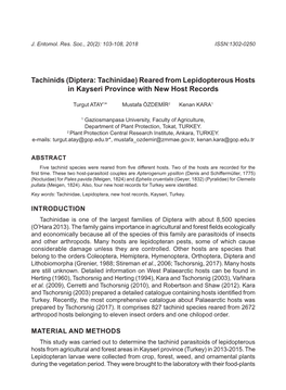 Tachinids (Diptera: Tachinidae) Reared from Lepidopterous Hosts in Kayseri Province with New Host Records