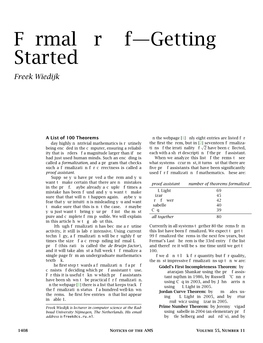 Formal Proof—Getting Started Freek Wiedijk