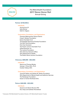 2017 Donor Honor Roll Annual Giving