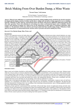 Brick Making from Over Burden Dump, a Mine Waste