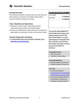 Scientific Notation TEACHER NOTES