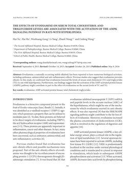 The Effects of Evodiamine on Serum Total Cholesterol