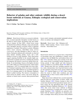 Behavior of Geladas and Other Endemic Wildlife During a Desert Locust Outbreak at Guassa, Ethiopia: Ecological and Conservation Implications