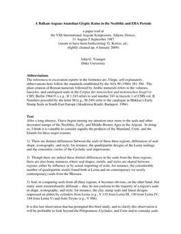 A Balkan-Aegean-Anatolian Glyptic Koine in the Neolithic and EBA Periods a Paper Read at the Vith International Aegean Symposiu