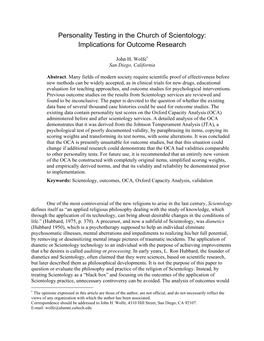 Personality Testing in the Church of Scientology: Implications for Outcome Research