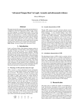 'Advanced Tongue Root' in Lopit: Acoustic and Ultrasound Evidence