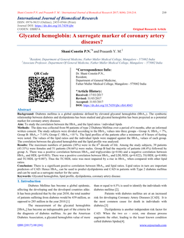 Glycated Hemoglobin: a Surrogate Marker of Coronary Artery Diseases?