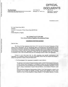 OFFICIAL DOCUMENTS the World Bank 1818 H Street N.W (202) 473-1000 INTERNATIONAL SANK for RECONSTRUCTION ANO OEVELOPMENT Washington, 0 C 20433 U.S A