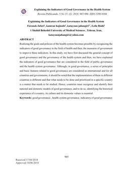 Explaining the Indicators of Good Governance in the Health System Revista Publicando, 5 No 15