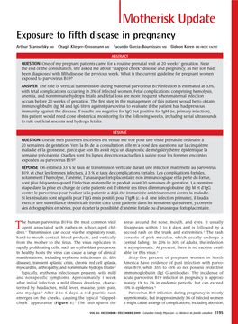 Motherisk Update Exposure to Fifth Disease in Pregnancy