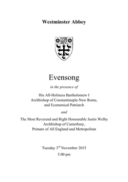 Order of Service Together with Details of the Music and Readings