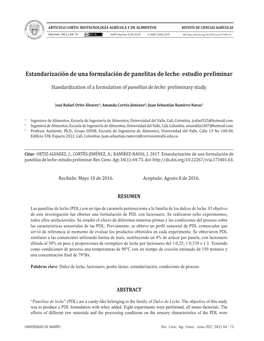 Estandarización De Una Formulación De Panelitas De Leche: Estudio Preliminar