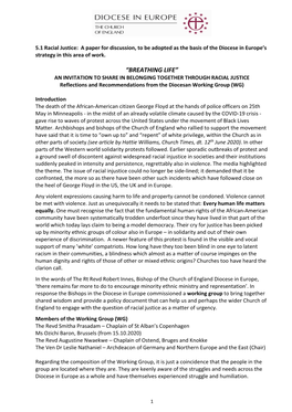 “BREATHING LIFE” an INVITATION to SHARE in BELONGING TOGETHER THROUGH RACIAL JUSTICE Reflections and Recommendations from the Diocesan Working Group (WG)