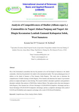 Analysis of Competitiveness of Shallot (Allium Cepa L.) Commodities In