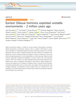 Earliest Olduvai Hominins Exploited Unstable