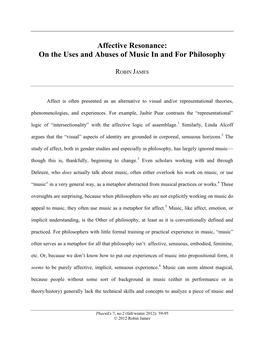 Affective Resonance: on the Uses and Abuses of Music in and for Philosophy