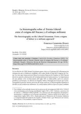 La Historiografía Sobre El Trienio Liberal: Entre El Estigma Del Fracaso Y El Enfoque Militante