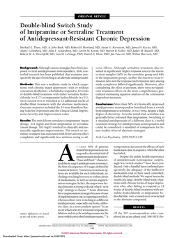 Double-Blind Switch Study of Imipramine Or Sertraline Treatment of Antidepressant-Resistant Chronic Depression