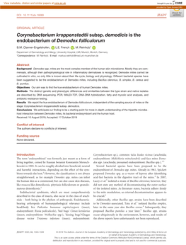 Corynebacterium Kroppenstedtii Subsp. Demodicis Is the Endobacterium of Demodex Folliculorum