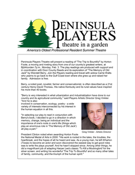 Peninsula Players Theatre Will Present a Reading of 