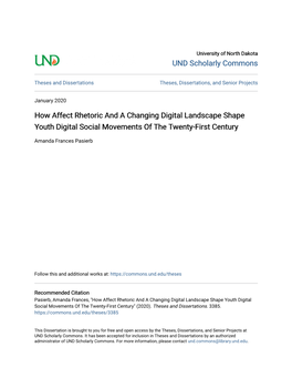 How Affect Rhetoric and a Changing Digital Landscape Shape Youth Digital Social Movements of the Twenty-First Century
