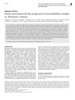 Genes Associated with the Progression of Neuroﬁbrillary Tangles in Alzheimer’S Disease