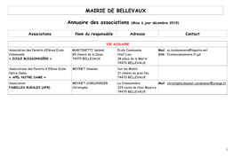 MAIRIE DE BELLEVAUX Annuaire Des Associations