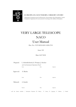 VERY LARGE TELESCOPE NACO User Manual Doc