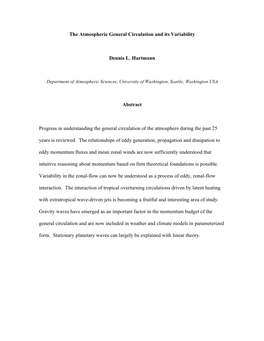 The Atmospheric General Circulation and Its Variability Dennis L