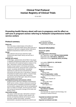 Clinical Trial Protocol Iranian Registry of Clinical Trials