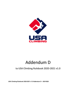 Addendum D to USA Climbing Rulebook 2020-2021 V1.0