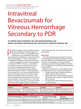 Intravitreal Bevacizumab for Vitreous Hemorrhage Secondary to PDR