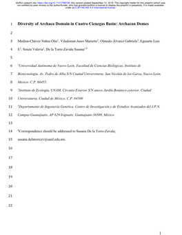 Diversity of Archaea Domain in Cuatro Cienegas Basin: Archaean Domes