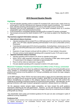 2019 Second Quarter Results